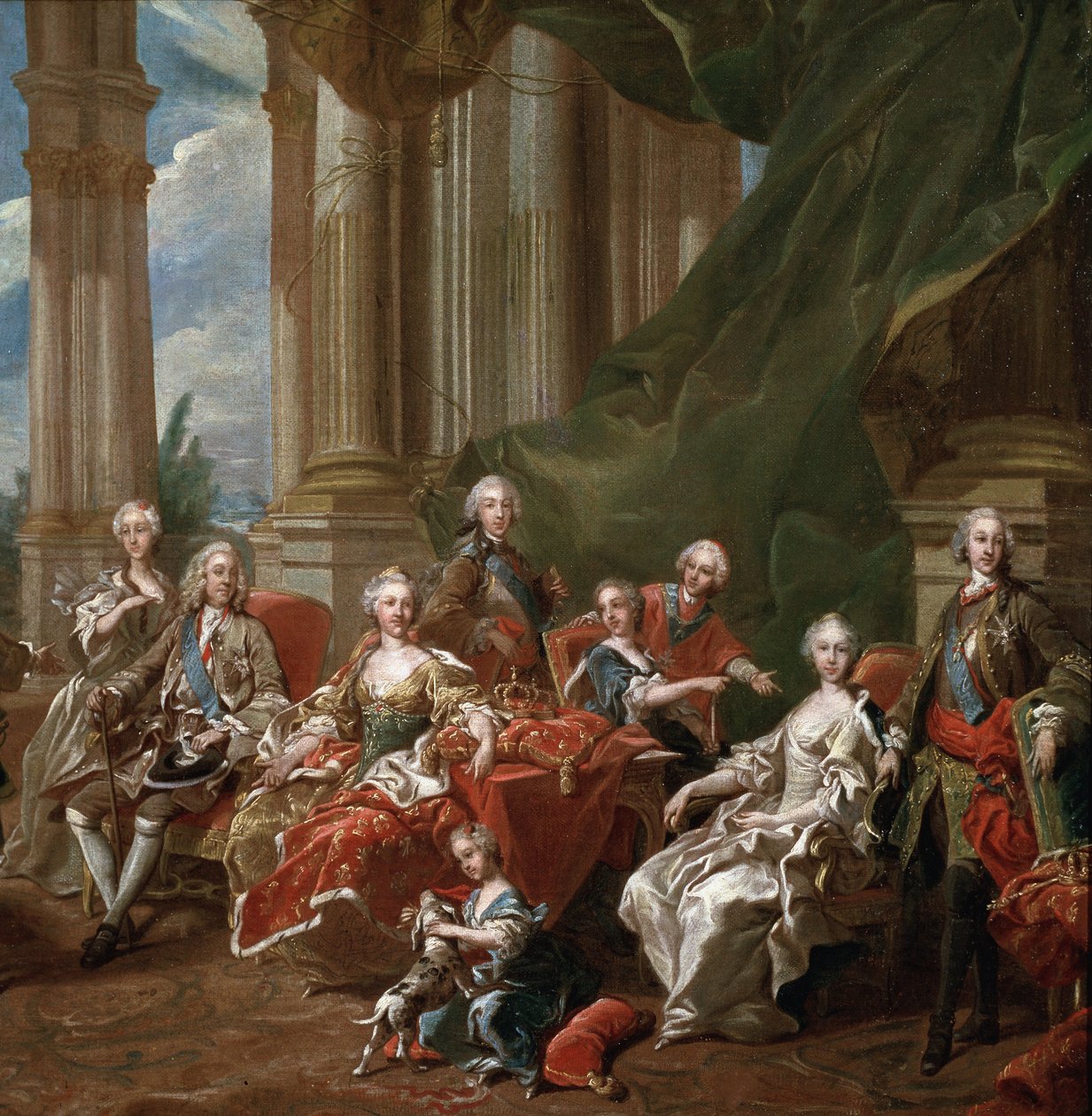 Portræt af Filip V, konge af Spanien, omgiver med sin familie, detaljer (olie på lærred af Louis Michel van Loo