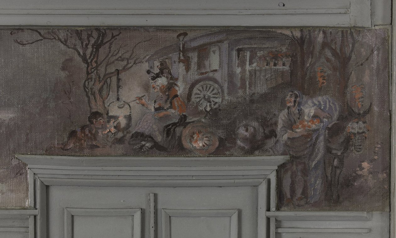 Le repas des comédiens - Model til Jean Coquelins spisestue, Villa Longchamp, Neuilly, ca. 1900 (olie) af Louis Morin