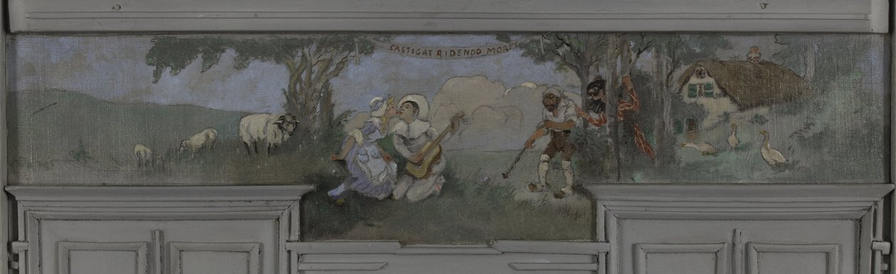Pierrot et Colombine - Model til Jean Coquelins spisestue, Villa Longchamp, Neuilly, ca. 1900 (olie) af Louis Morin