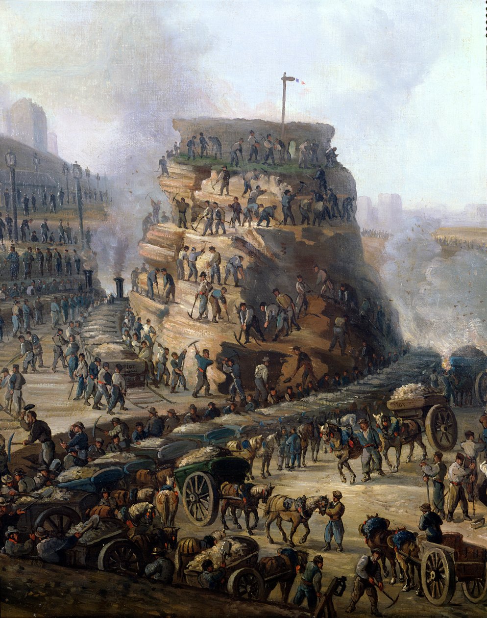 Kejser Napoleon III (1808-73) og kejserinde Eugenie (1829-1920) besøgte Chaillot-bakken, mens de blev jævnet med jorden, 1867 (detaljer) af Louis Moullin