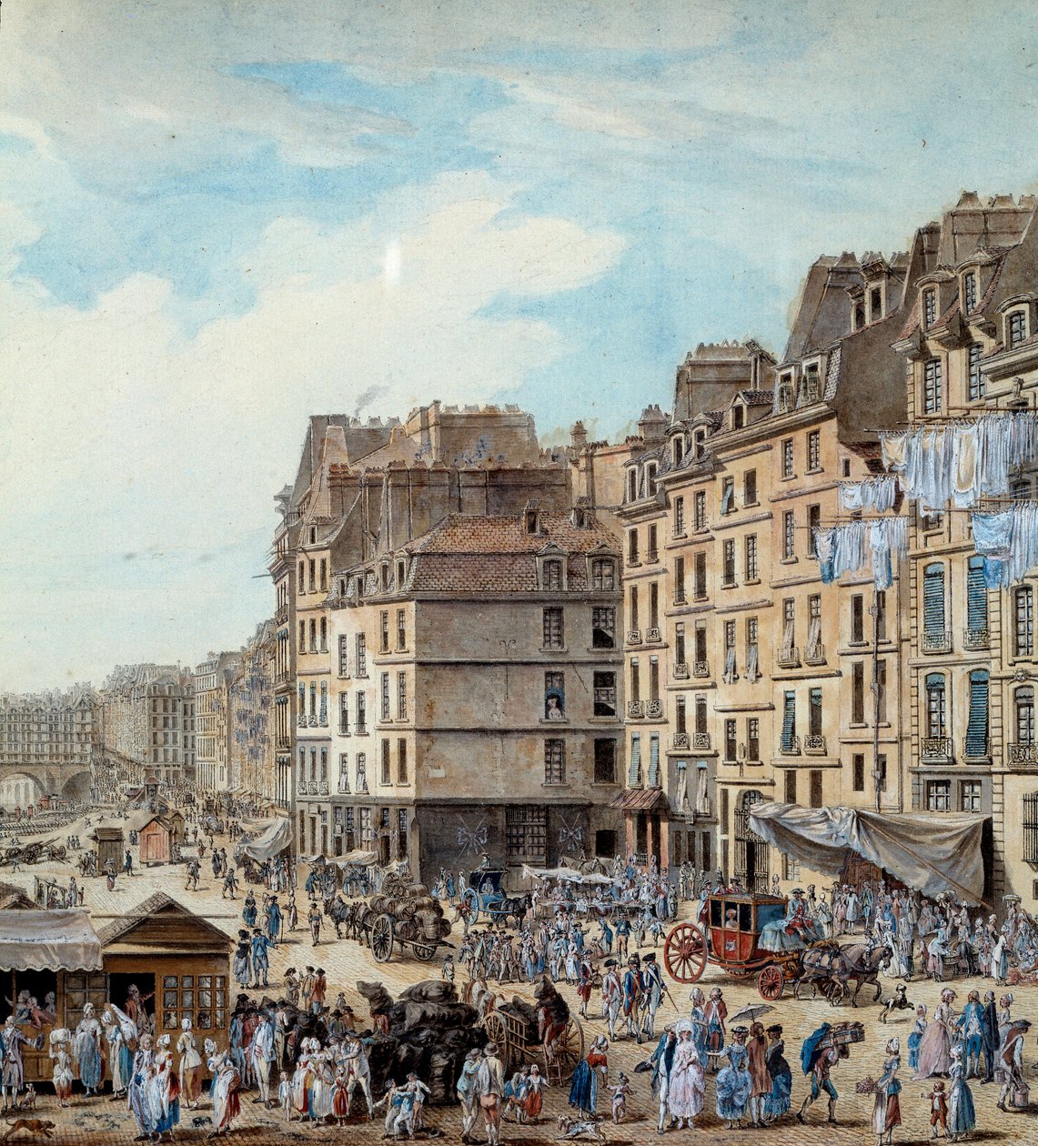 Maritimt liv på havnen i Paris i 1782 Peniches og kommercielle aktiviteter på Seinen. Detalje. Tegning af Louis de Lespinasse (1734-1808) 1782 Paris, Musee Carnavalet af Louis Nicolas de Lespinasse