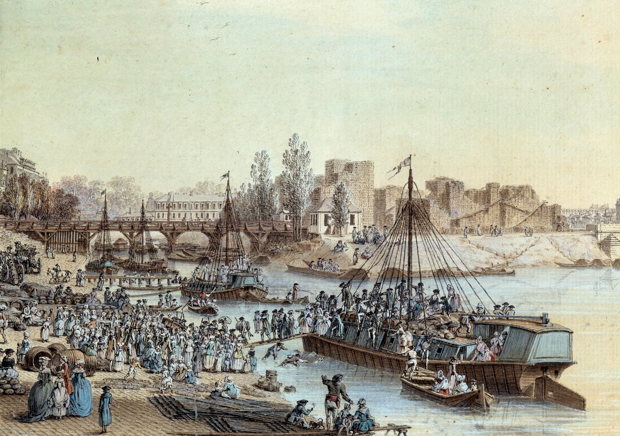 Forsendelse Skibslastede passagerer ankommer til kajen. Tegning af Louis de Lespinasse (1734-1808) 1782. Paris, Musee Carnavalet af Louis Nicolas de Lespinasse