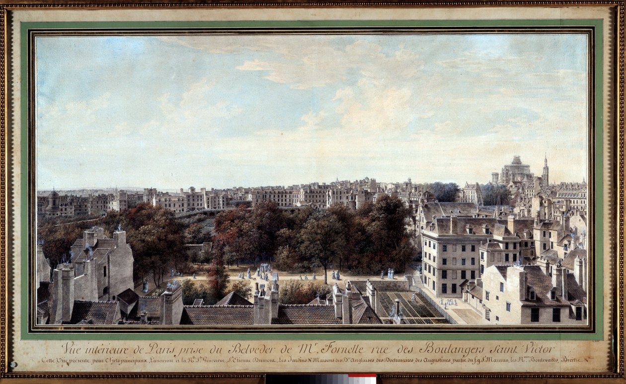 Udsigt over Paris taget fra Monsieur Fournelles belvedere, rue des Boulangers saint Victor Tegning af Louis de Lespinasse (1734-1808) Paris fra det 18. århundrede. Karnevalsmuseet af Louis Nicolas de Lespinasse