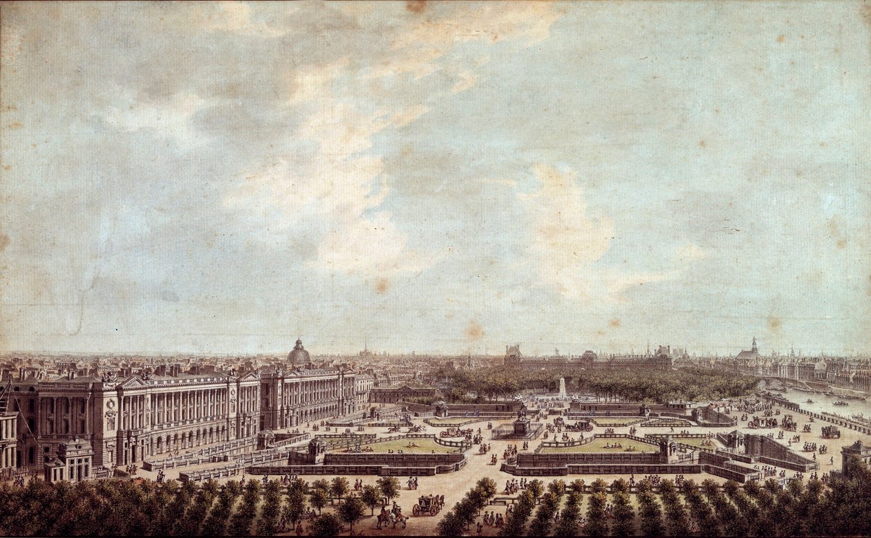 Udsigt over Place Louis XV (nuværende Place de la Concorde i Paris Akvarel af Louis Nicolas de Lespinasse (1734-1808) 1778 Paris, Musee Carnavalet af Louis Nicolas de Lespinasse