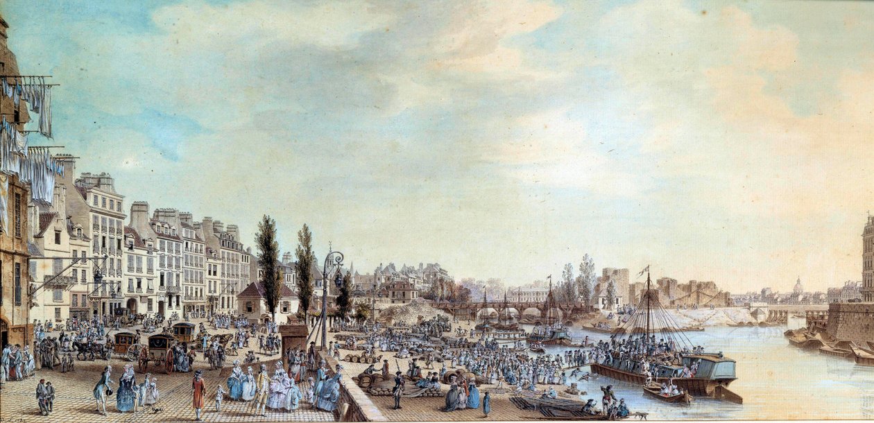 Udsigt over Saint Pauls havn og kontoret for vandbåde i 1782 Pastelmaleri af Louis de Lespinasse (1734-1808) 1782 Paris, Musee Carnavalet af Louis Nicolas de Lespinasse
