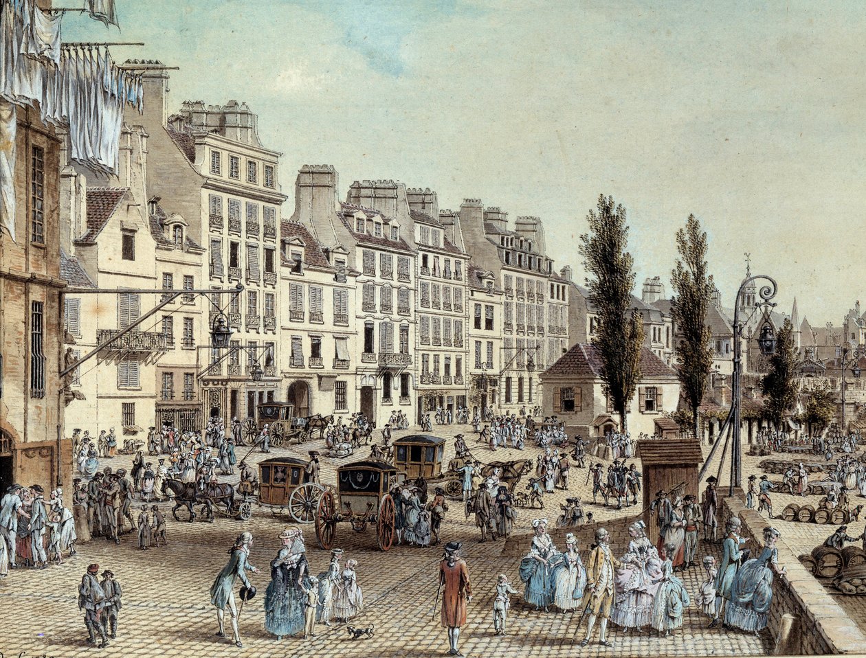 Udsigt over havnen Saint Paul i Paris i 1782 Promenader på bredden af Seinen. Tegning af Louis de Lespinasse (1734-1808) 1782 Paris, Musee Carnavalet af Louis Nicolas de Lespinasse