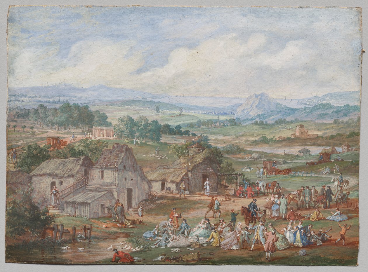 En festpicnic nær en landsby af Louis Nicolas van Blarenberghe