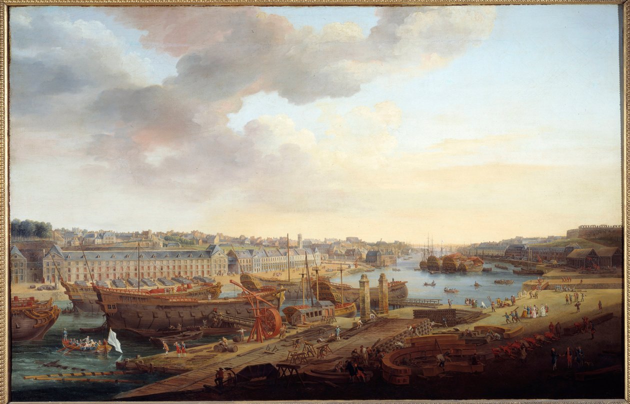 Skibsværft: "" Havnen i Brest"" Maleri af Louis Nicolas van Blarenberghe (1716-1794) 1774 Søn. 1,25x1,93 m Brest, Musee des Beaux Arts af Louis Nicolas van Blarenberghe