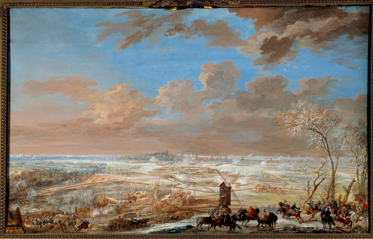 Østrigs arvefølgekrig (1741-1748): "" Belejring af Bruxelles under sneen af Sachsens marechal fra 7. til 20. februar 1746"" Gouache af Louis Nicolas Van Blarenberghe (1716-1794) 1781 Søn. 0,59x0,94 m Versailles, slottets museum af Louis Nicolas van Blarenberghe