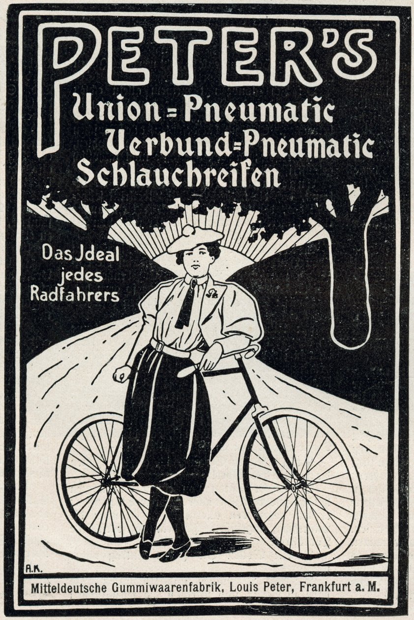 Annonce for Peters pneumatiske cykeldæk, 1898 af Louis Peter
