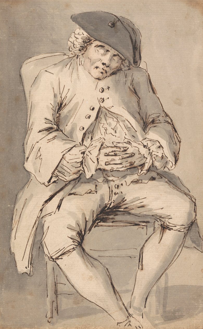 En mand i søvn med krydsede hænder i en stol af Louis Philippe Boitard