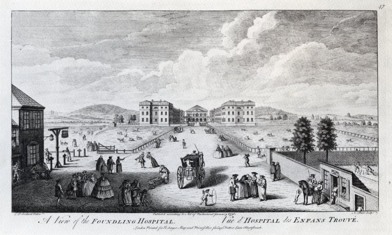 En udsigt over Foundling Hospital, indgraveret af Nathaniel Parr, 1750 af Louis Philippe Boitard