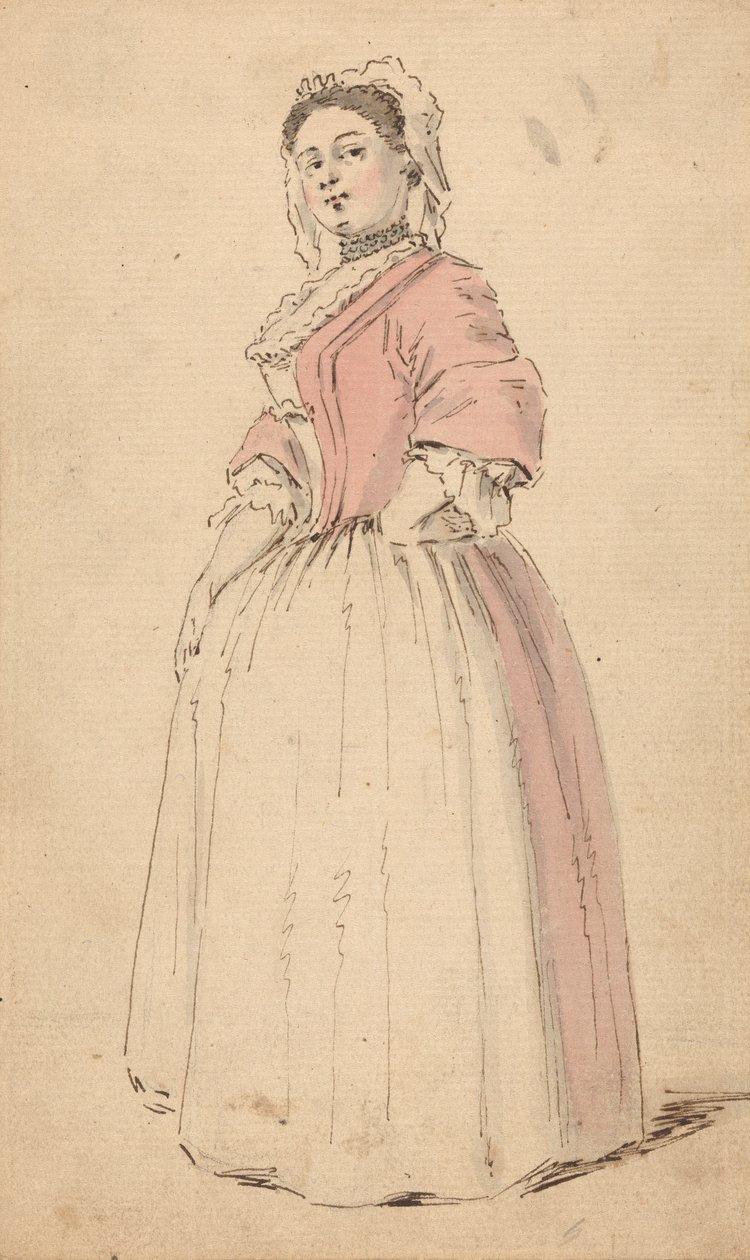 En ung kvinde i en lyserød kjole af Louis Philippe Boitard