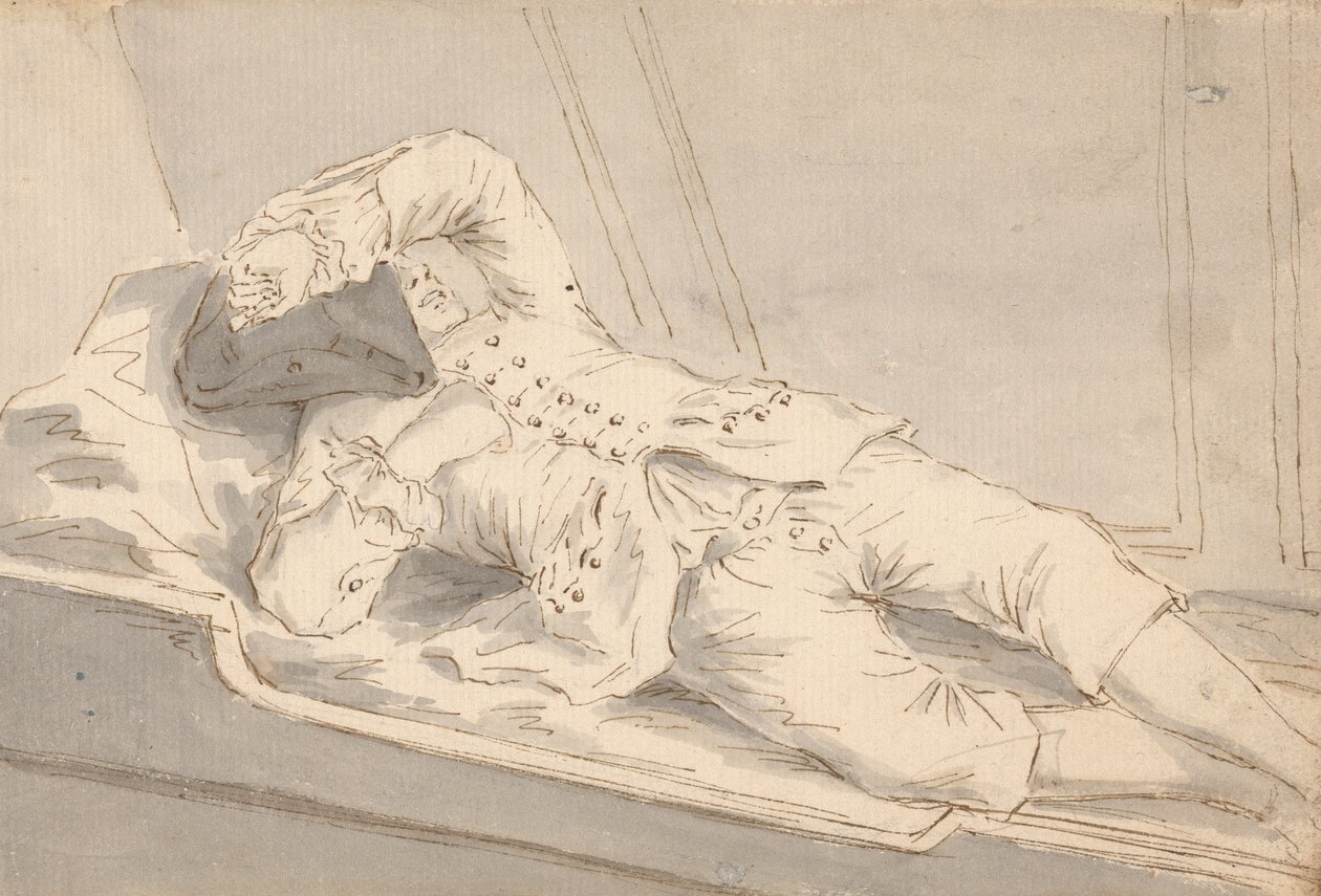 Mand sover i en køje om bord på et skib af Louis Philippe Boitard