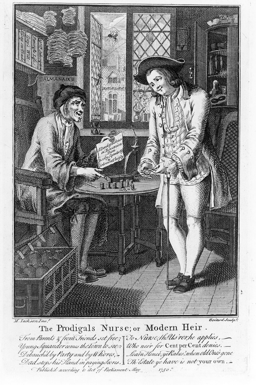 Den fortabte sygeplejerske eller moderne arving, pub. 1750 af Louis Philippe Boitard