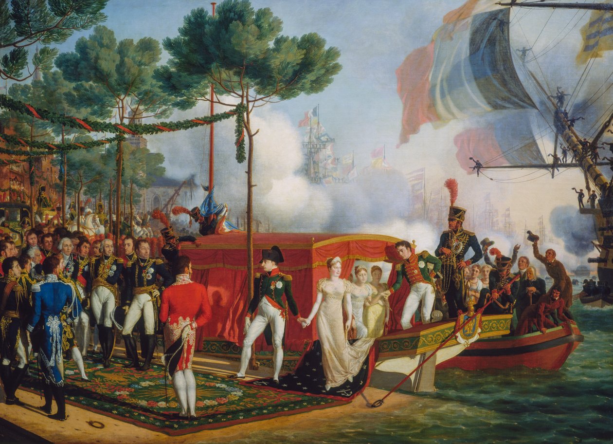 Napoleon Bonaparte og Marie Louise lander i Antwerpen af Louis Philippe Crepin