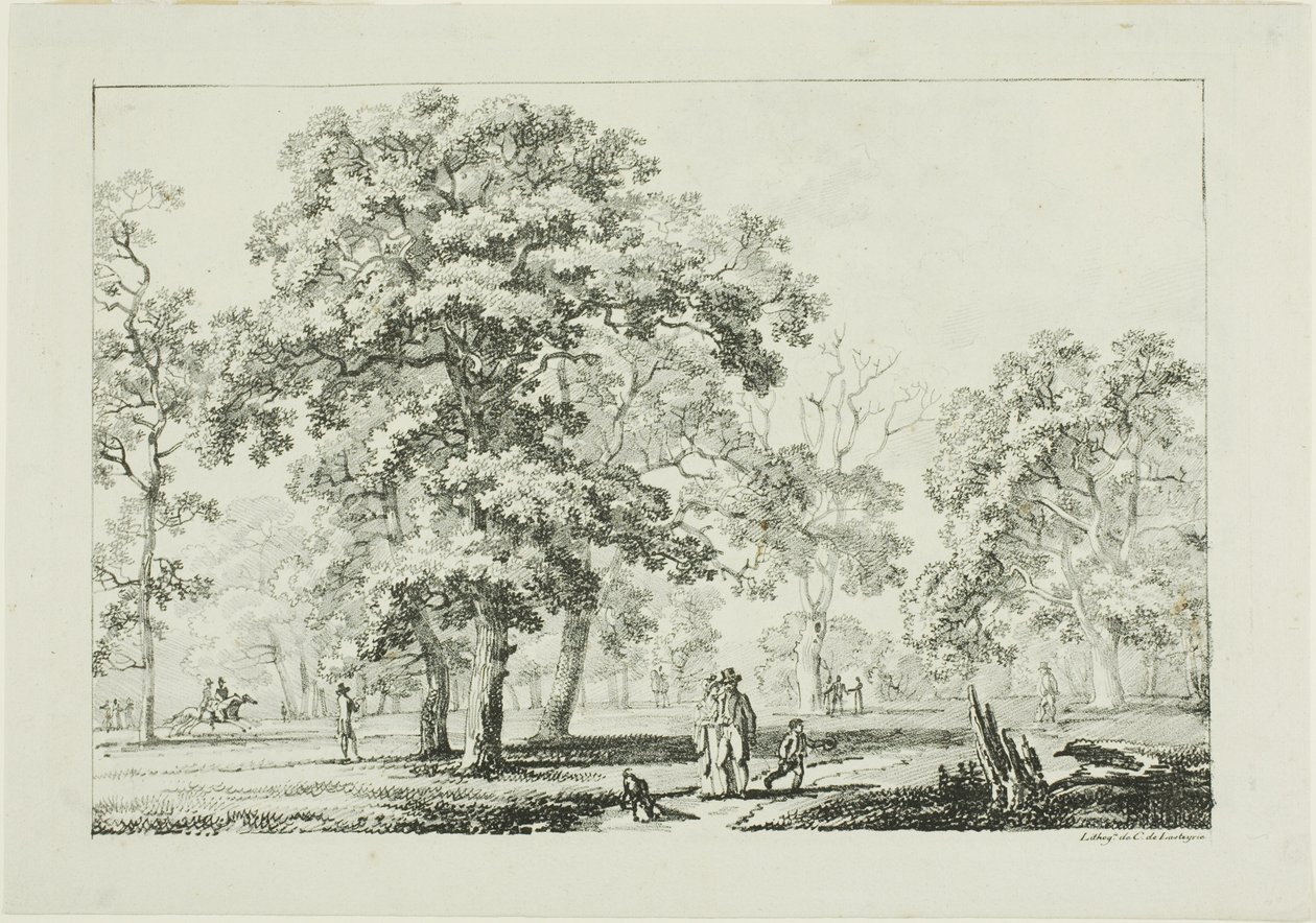Folk, der går i en skov af Louis Pierre Baltard