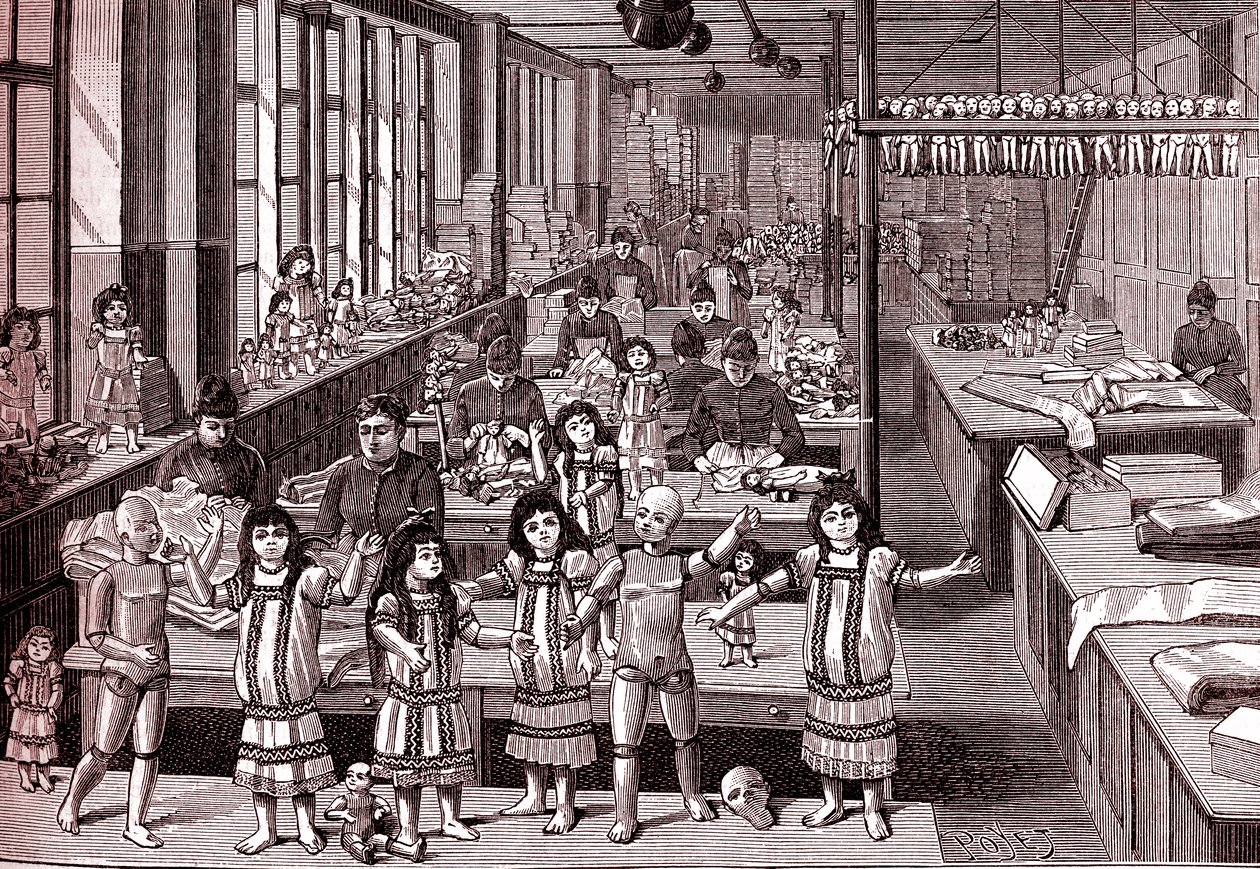 Dukkefabrik, forsendelsesrum, fra "La Nature" af Louis Poyet