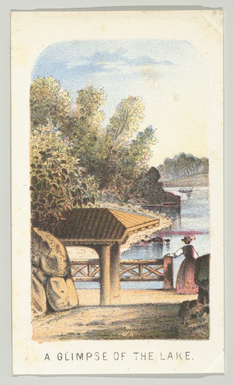 Et glimt af søen, fra serien, Views in Central Park, New York, del 2, 1864. af Louis Prang
