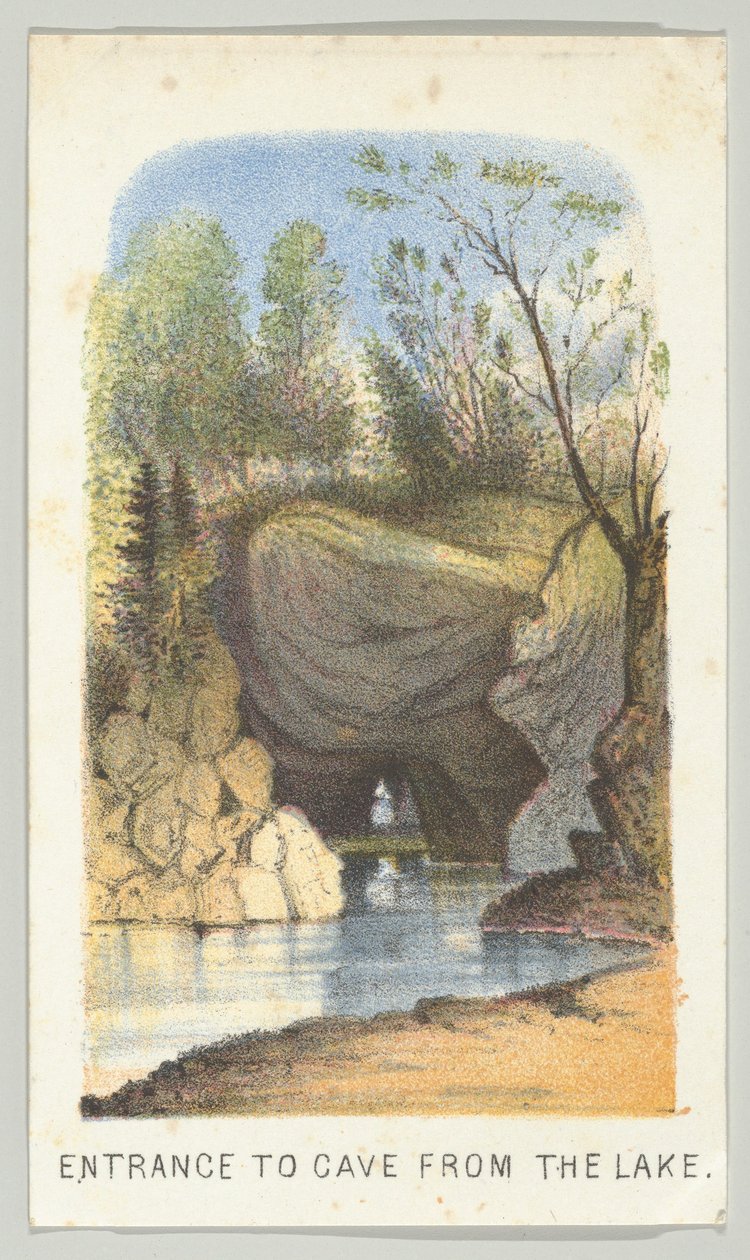 Indgang til Cave from the Lake, fra serien, Views in Central Park, New York, del 2, 1864. af Louis Prang