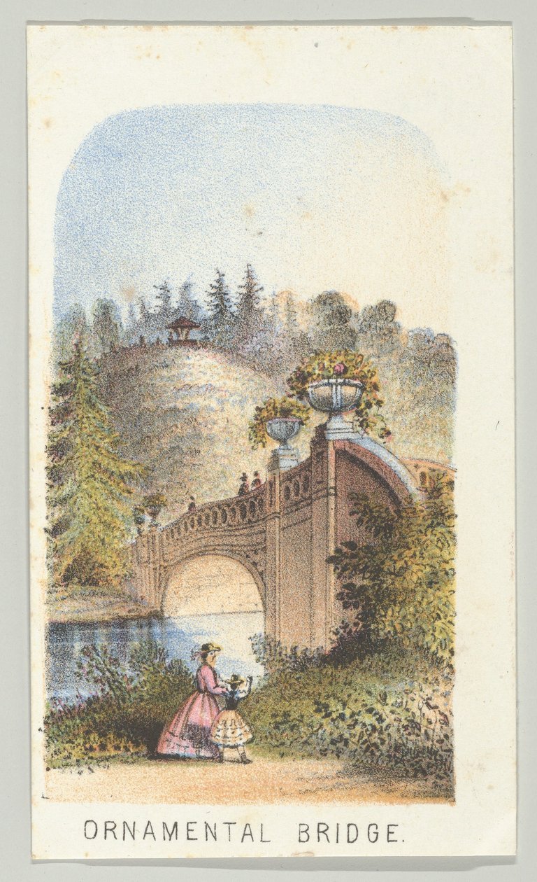 Ornamental Bridge, fra serien, Views in Central Park, New York, del 2, 1864. af Louis Prang