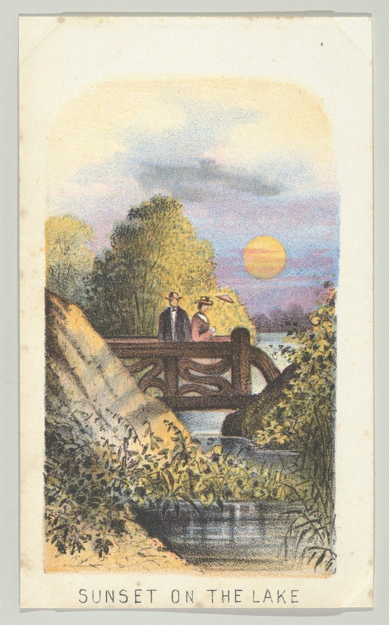 Sunset on the Lake, fra serien, Views in Central Park, New York, del 2, 1864. af Louis Prang