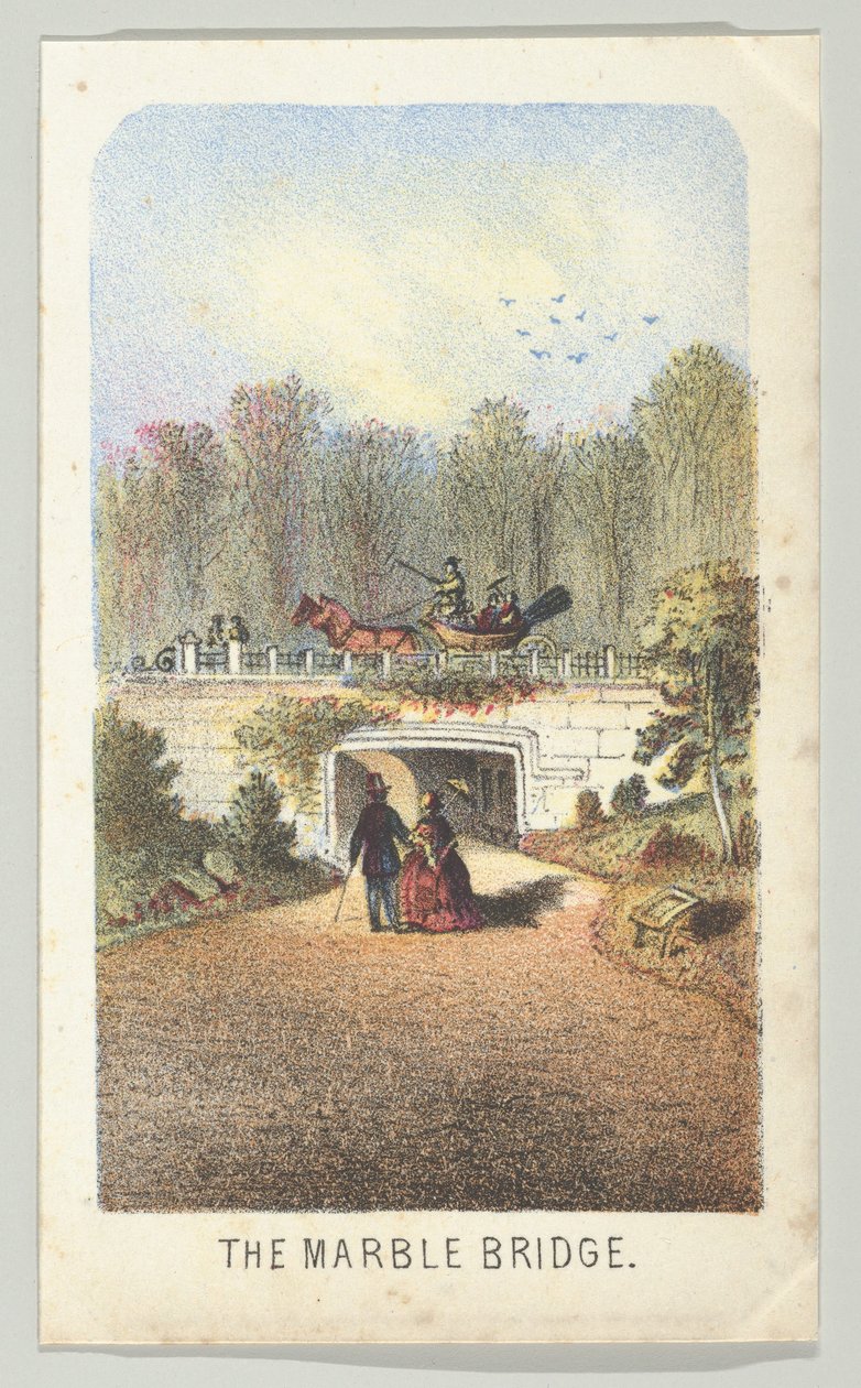 The Marble Bridge, Near the Lake, fra serien, Views in Central Park, New York, del 3, 1864. af Louis Prang