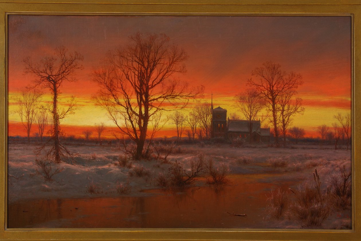 Solnedgang, vinter 1862 (olie på lærred) af Louis Rémy Mignot