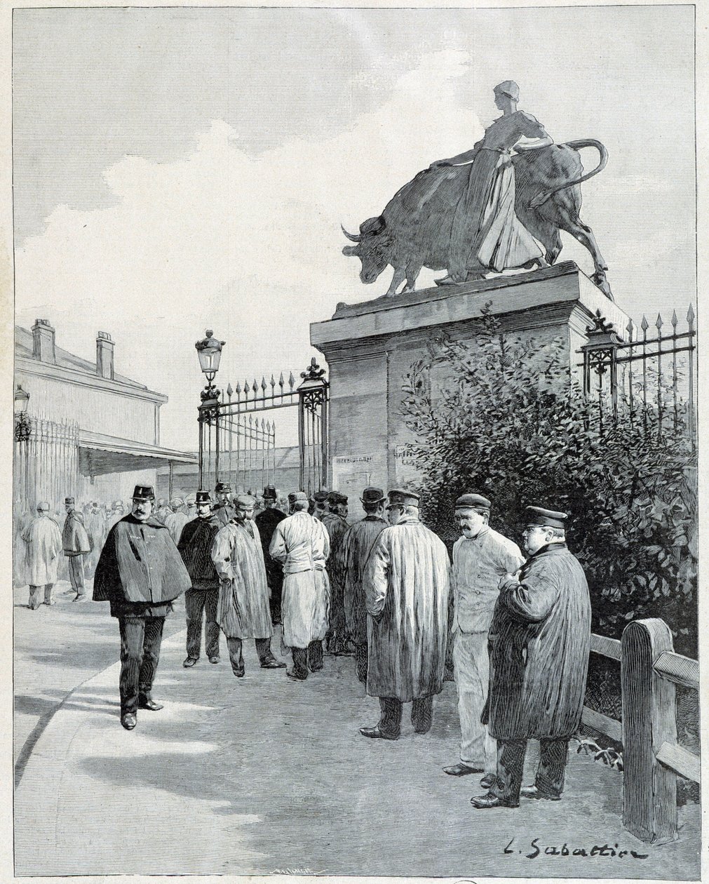 Strejkere på slagteriet Villette af Louis Remy Sabattier