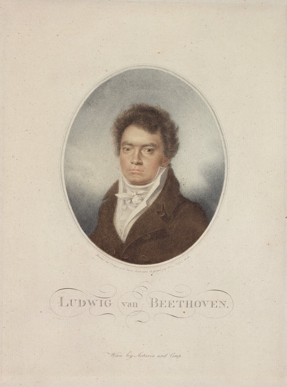Lugwig van Beethoven (1770-1827) graveret af Blasius Hofel (1792-1863) 1814 (mezzotint) af Louis Rene Letronne