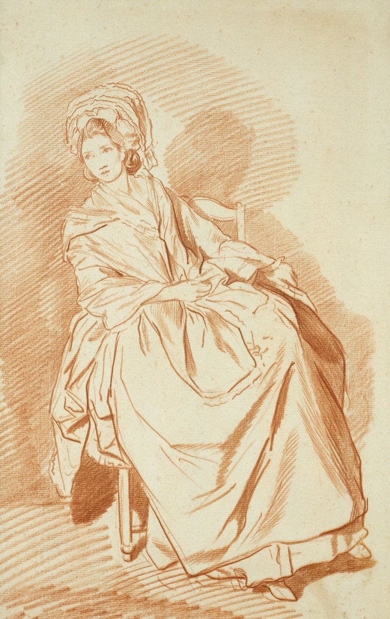 Studie af en siddende dame (rødt kridt på papir) af Louis Rolland Trinquesse