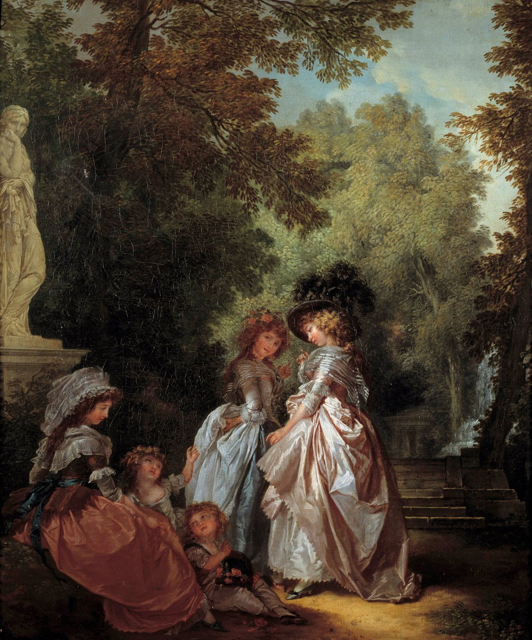 Kvinder og børn i en park Maleri af Louis-Roland Trinquesse (ca. 1746-ca. 1800) 1700-tallet søn. 0,61x0,33 m. af Louis Rolland Trinquesse