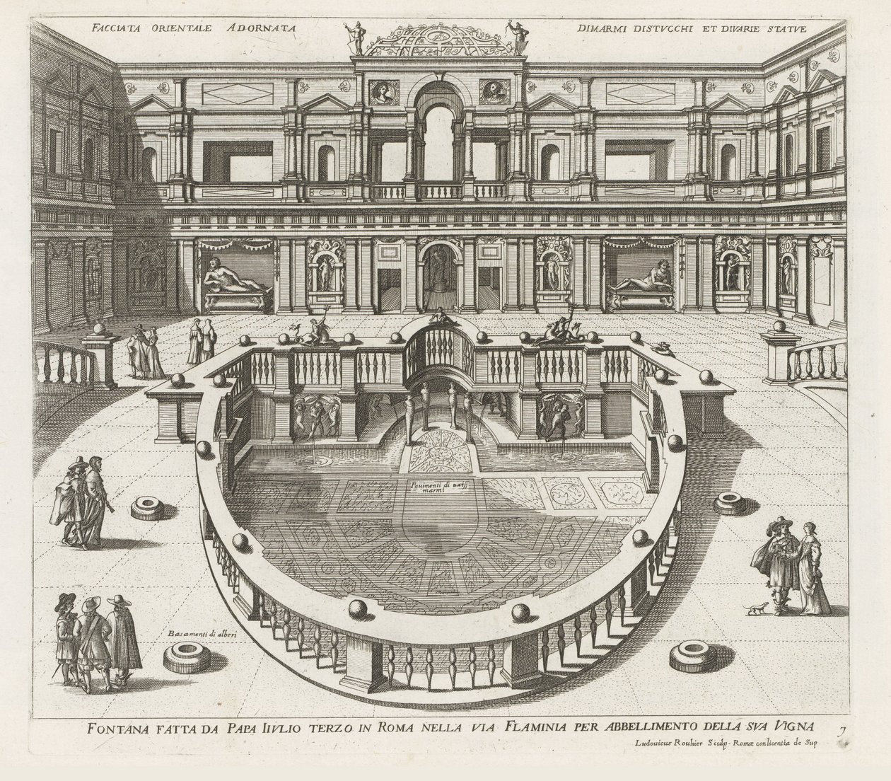 Nymphaeum i de Villa Giulia te Rom Springvand lavet af pave Iiulio tredje i Rom i Via Flaminia (...) (titel på objektet) Springvandene i Roms paladser og haver (serietitel) Fonteinen in de paleizen en tuinen van Rome (serietitel) af Louis Rouhier