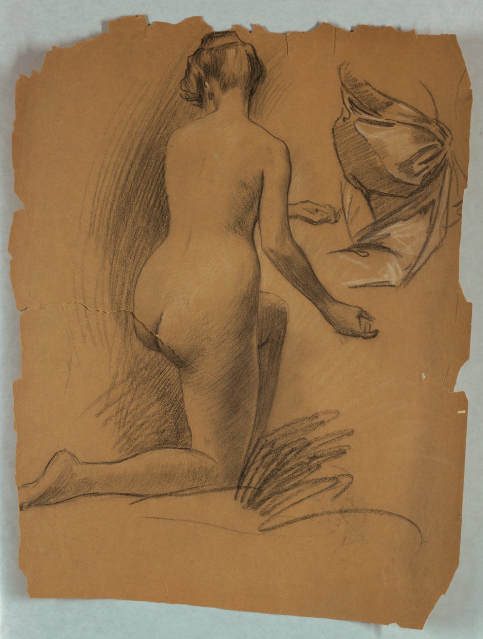 Studie af knælende nøgen figur af Louis Schaettle