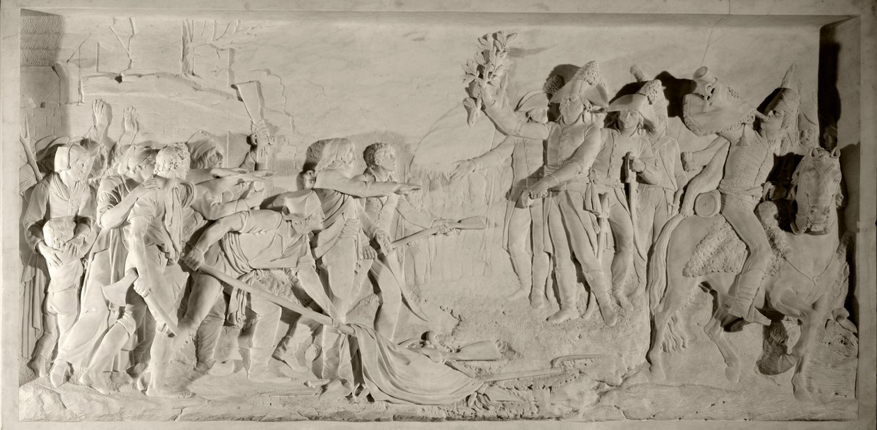 Vendée-krigen: pacificering af Vendée af general Lazare Hoche (1768-1797) i 1796. Lavrelief i marmor udskåret af Simon Louis Boizot (1743-1809). 1800. Versailles, slotsmuseum af Louis Simon Boizot