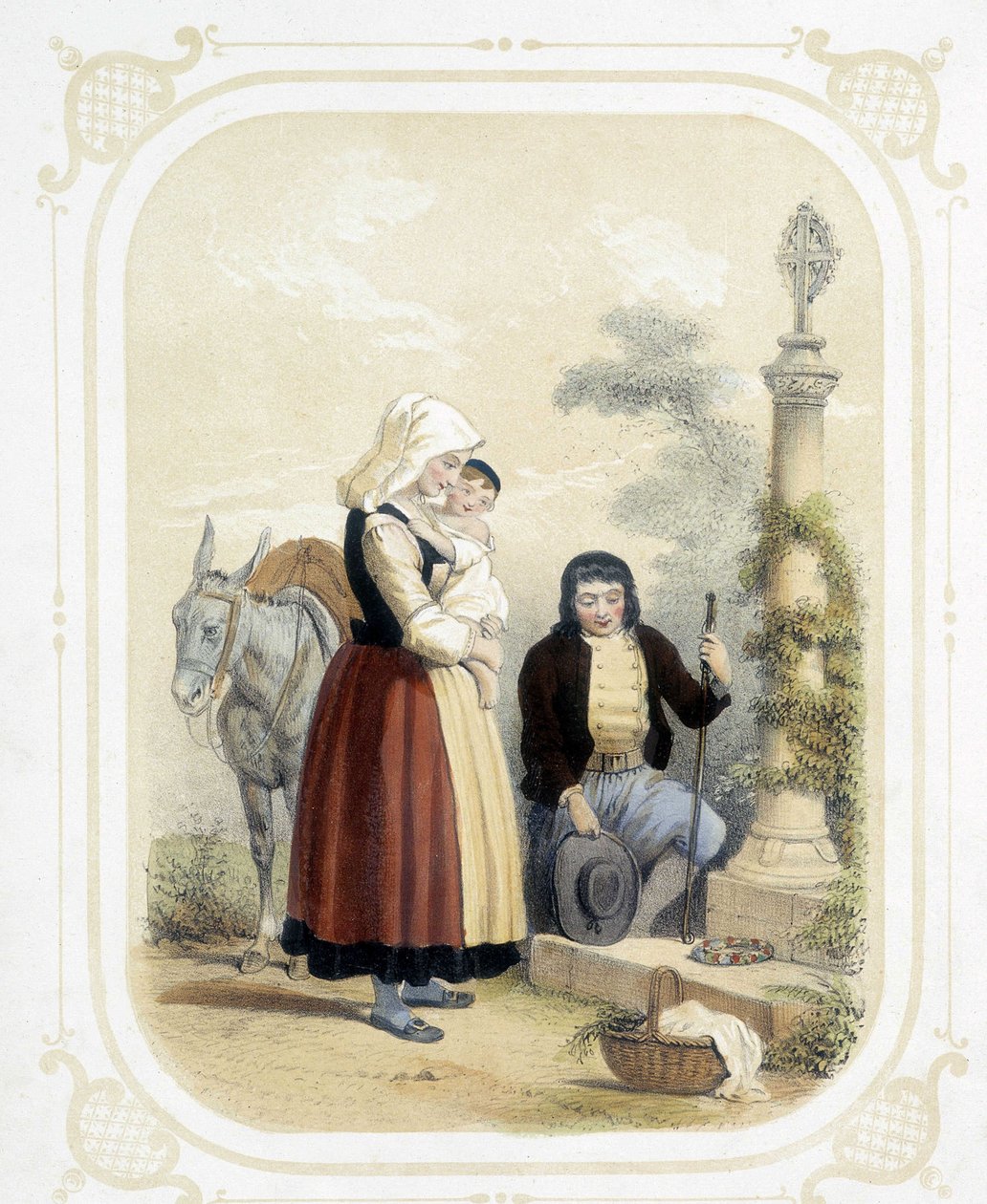 Familie i Bretagne foran en Benådning - i "Album du jeune voyageur", illustreret af Louis Lassalle af Louis Simon Lassalle
