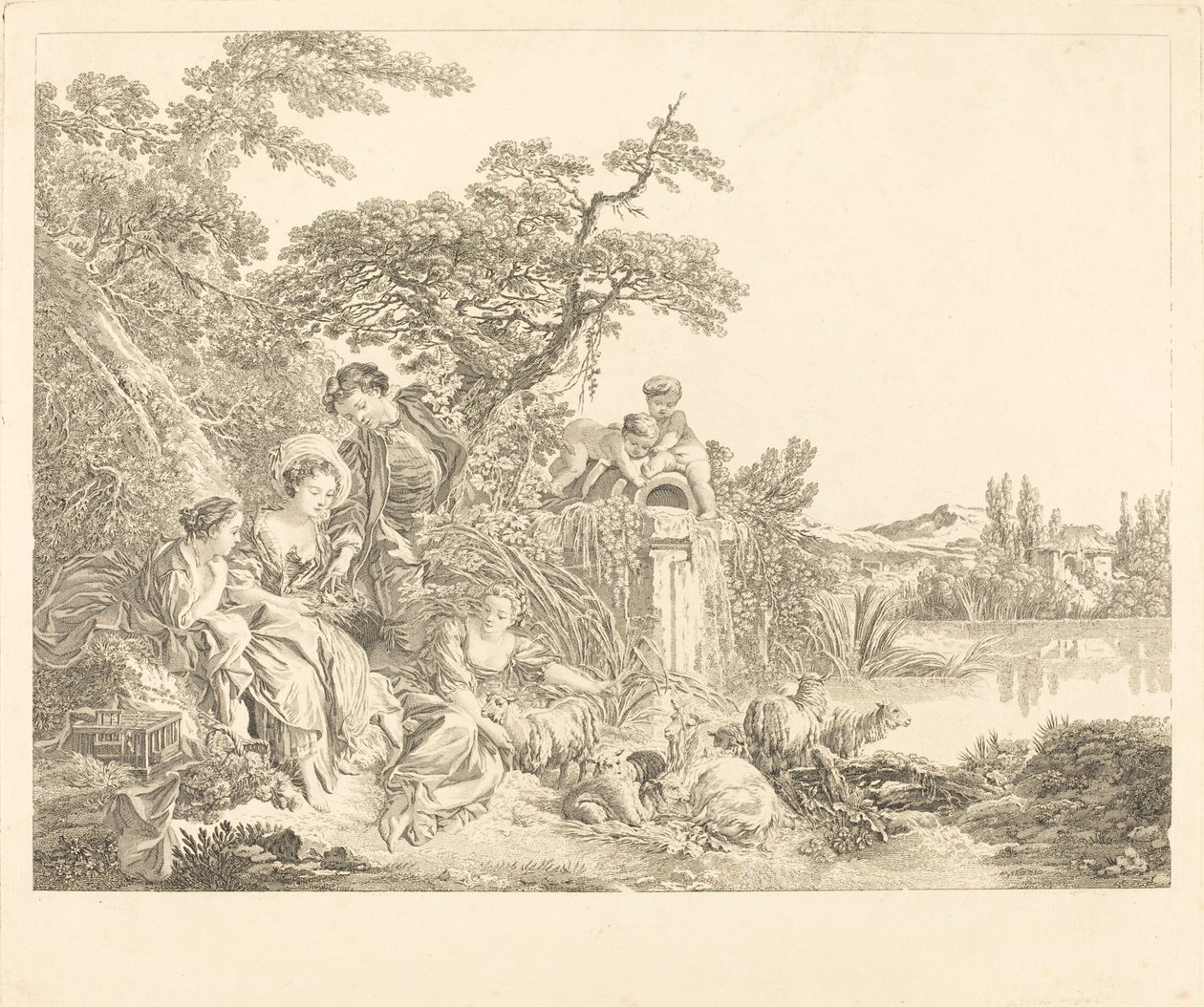 Hyrdens gaver af Louis Simon Lempereur after François Boucher
