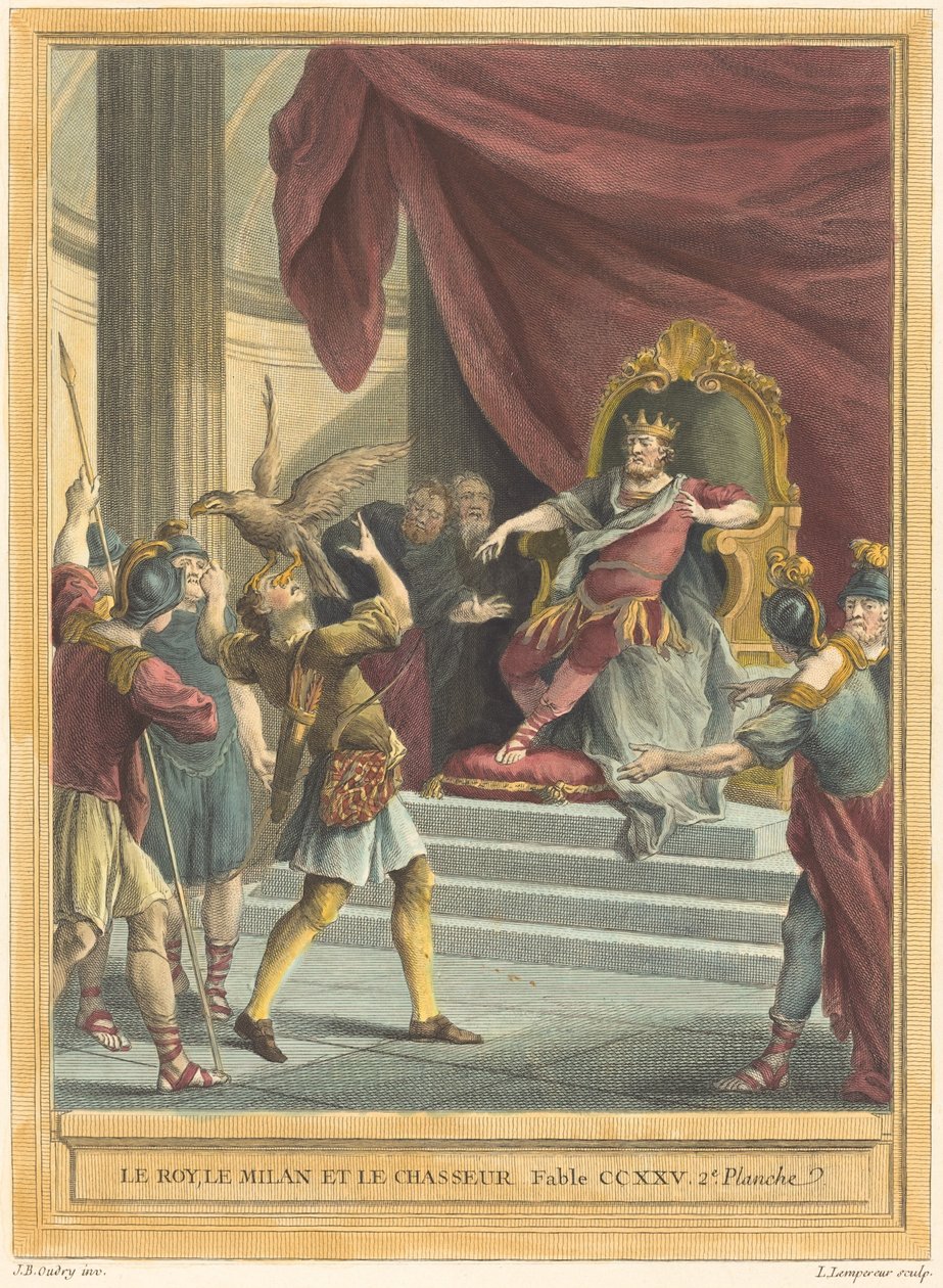 Kongen, dragen og jægeren af Louis Simon Lempereur after Jean Baptiste Oudry