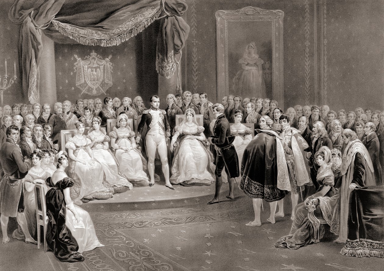 Napoleon og hans hof. (Print) af Louis Stanislas (after) Marin Lavigne