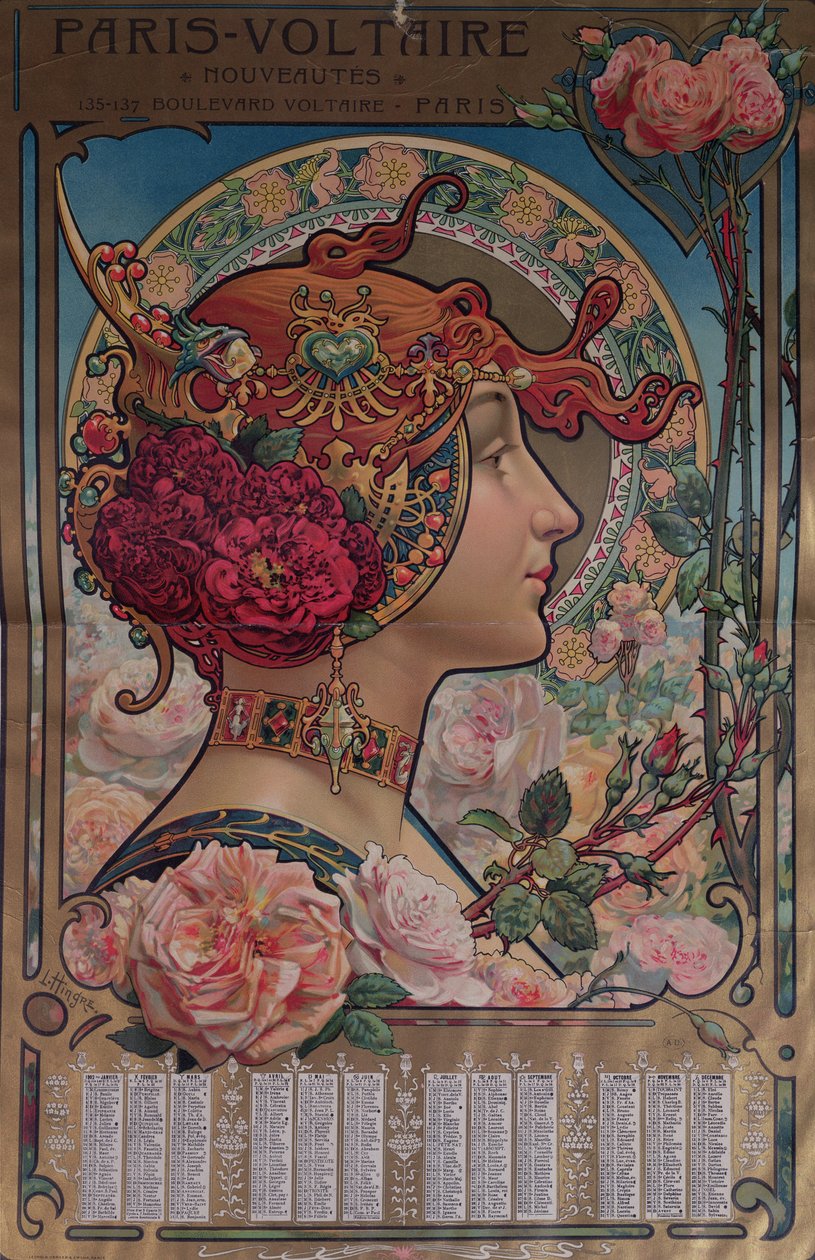 Kalender for 1901 for Paris-Voltaire-butikken, Paris, ca. 1900 af Louis Theophile Hingres