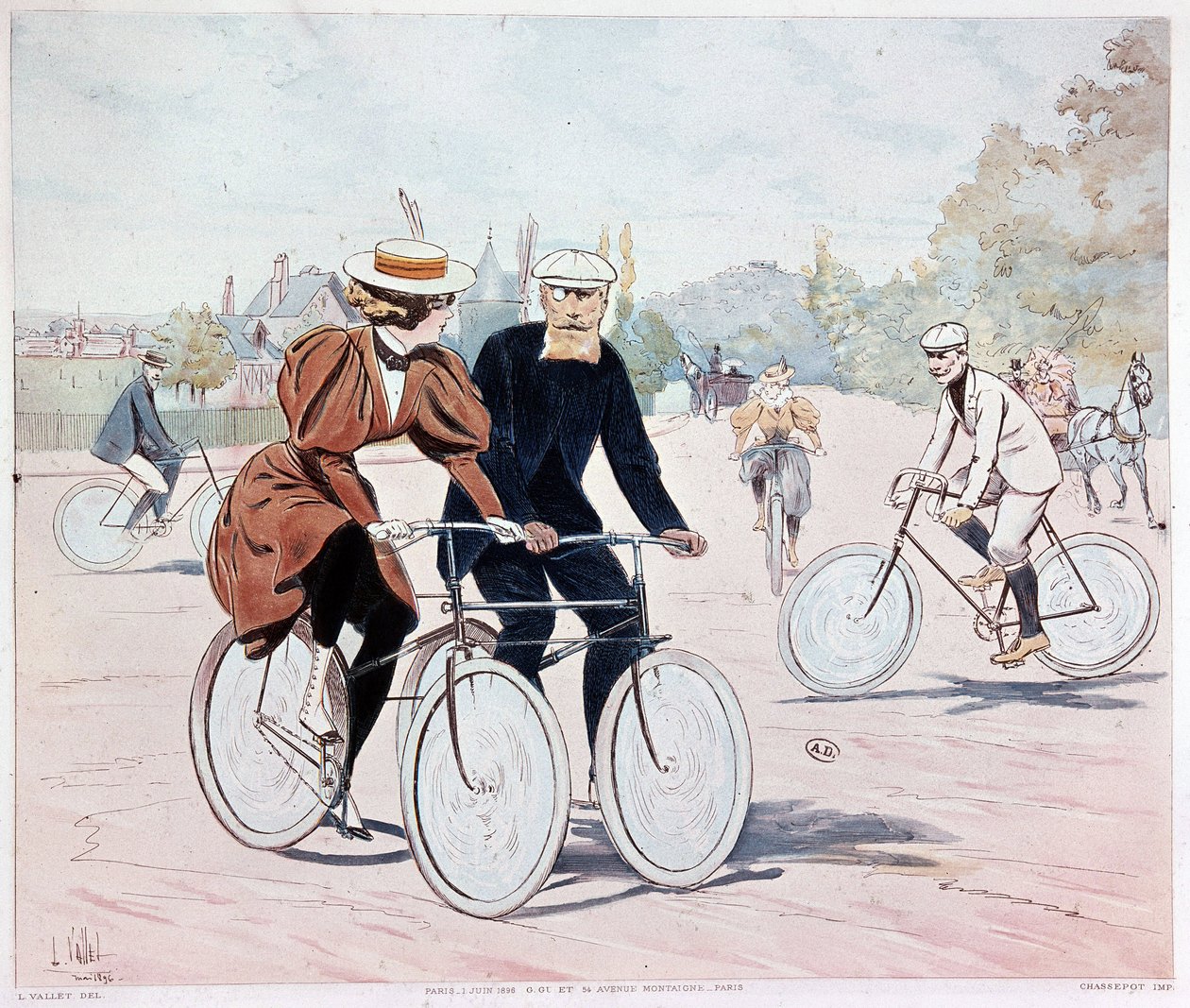 Tandem - tegning af L. Vallet af Louis Vallet