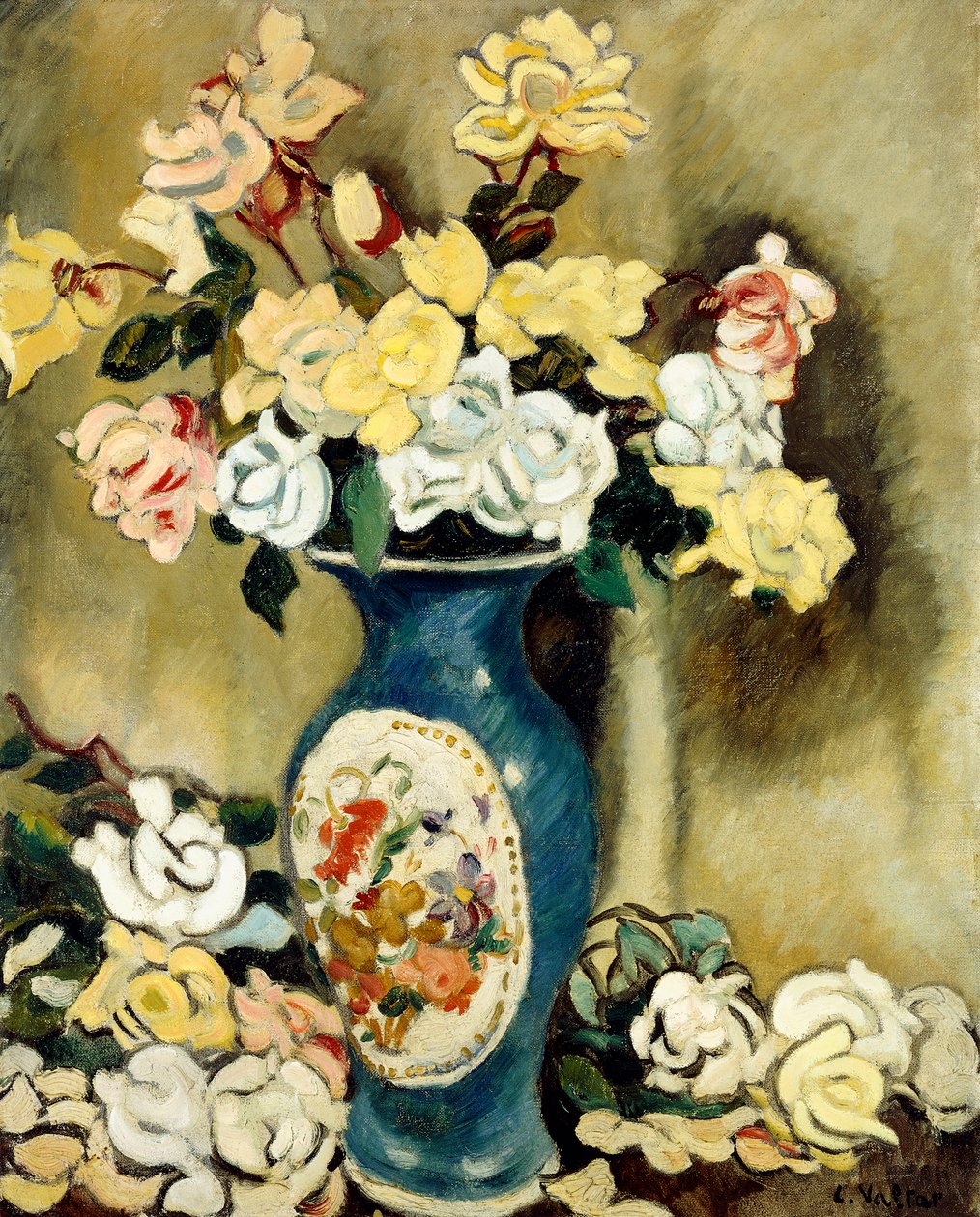 Buket røde roser i en blå vase, ca. 1920 (olie på lærred) af Louis Valtat