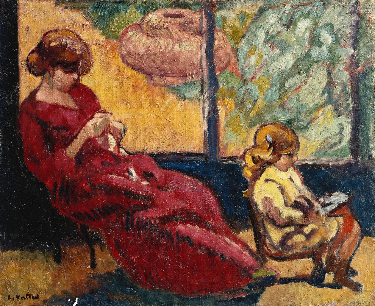 Fru. Valtat Sewing og hendes søn Jean; Fru Valtat Cousant og hendes søn Jean af Louis Valtat