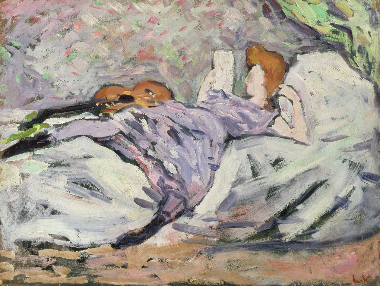 Tilbagelænet kvinde læser (olie på lærred) af Louis Valtat