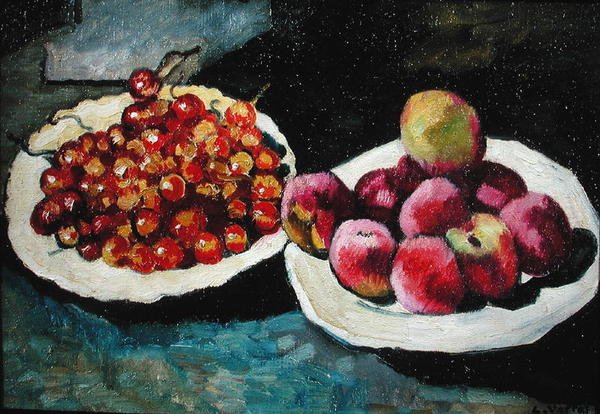 Stilleben med ferskner og kirsebær (olie på lærred) af Louis Valtat