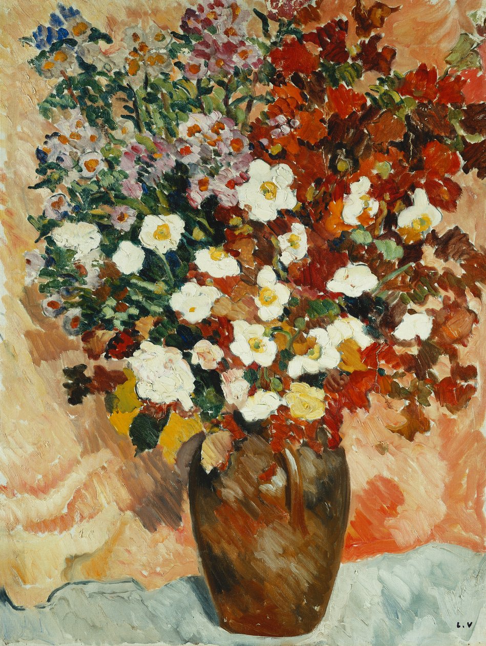 Vase med blomster; Vase de Fleurs, ca. 1929 (olie på lærred) af Louis Valtat