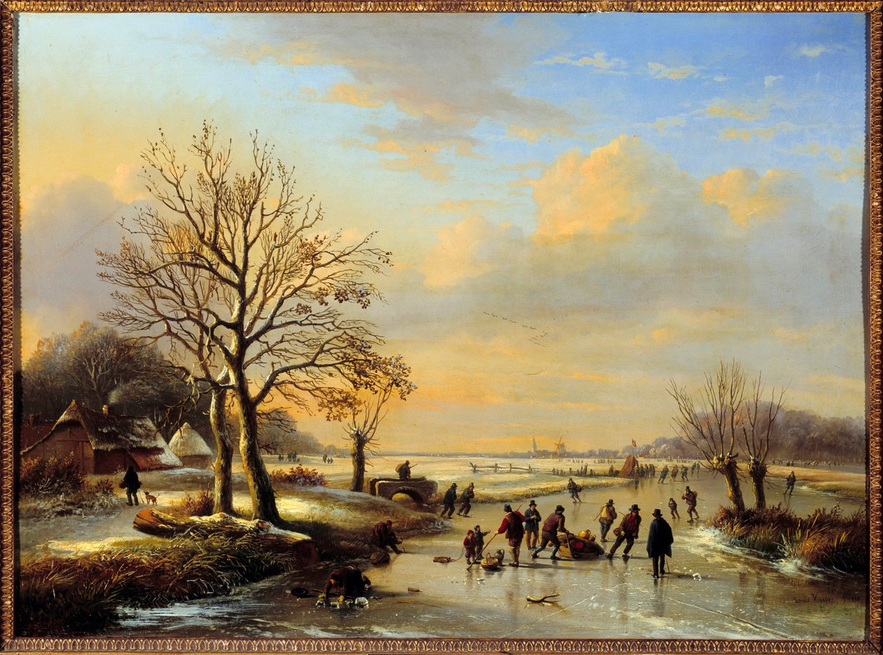 Skatere. Maleri af Louis Verwee (1807-1877) af Louis Verwee