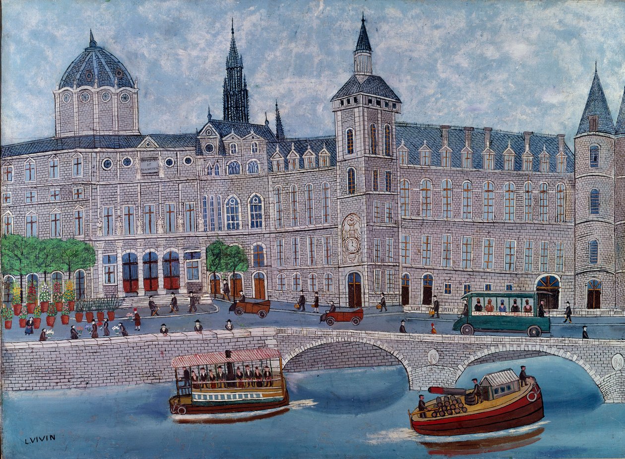 Udsigt over Justitspaladset i Paris Maleri af Louis Vivin (1861-1936) Paris fra det 20. århundrede, kommunalt museum for moderne kunst af Louis Vivin