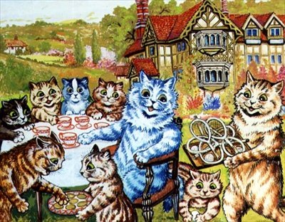Et teselskab på Napsbury (akvarel) af Louis Wain