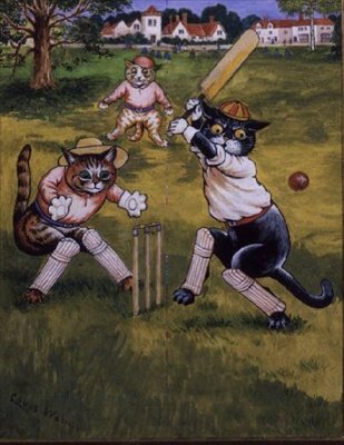 Katte, der spiller cricket af Louis Wain